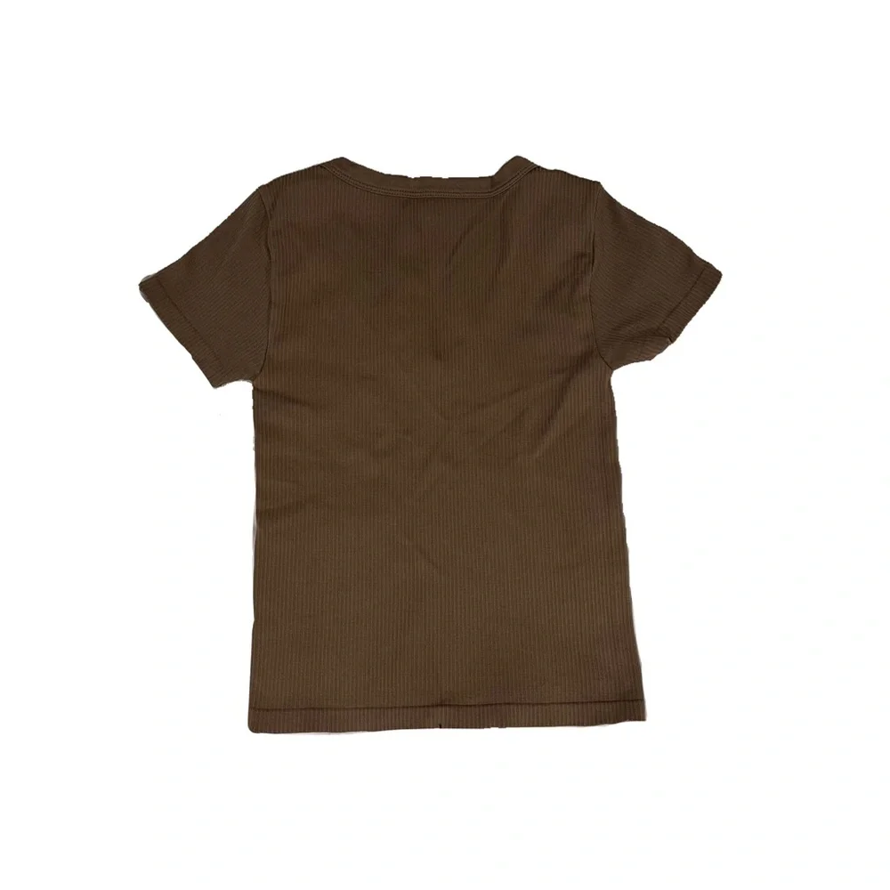 V-Neck Ribbed Brown Top - Picture 2 of 2